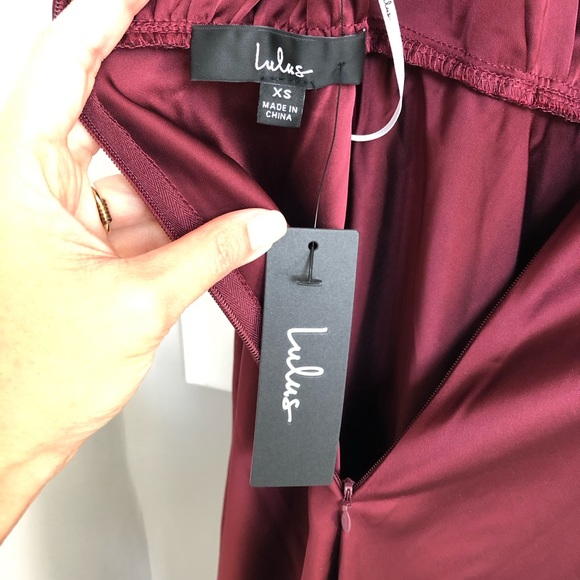 Lulus Classic Elegance Wine Satin Sleeveless Mock Neck Maxi Dress - Size XS - Picture 6 of 7